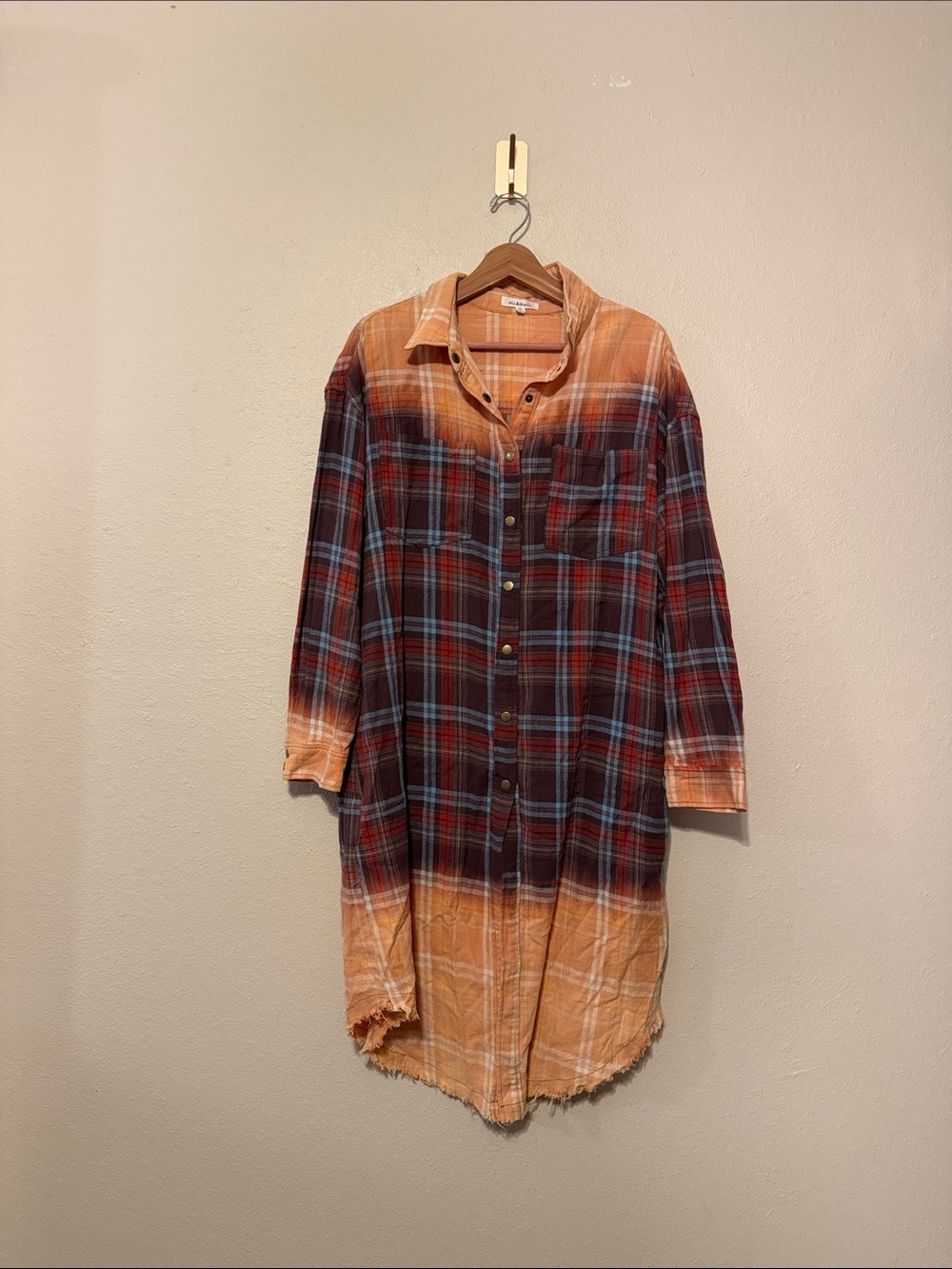 Oli & Hali Mixed Plaid Print Real World Duster Long Flannel Button Down Size Med